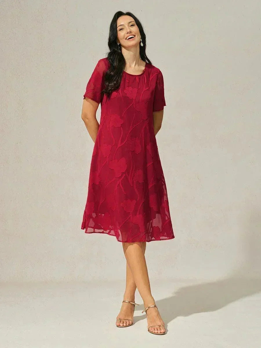 Floral Sheer Chiffon Knee-Length A Line Dress