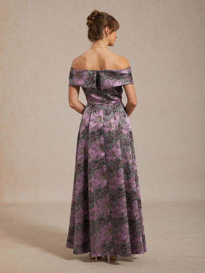 Off the Shoulder Metallic Floral Jacquard Ballgown