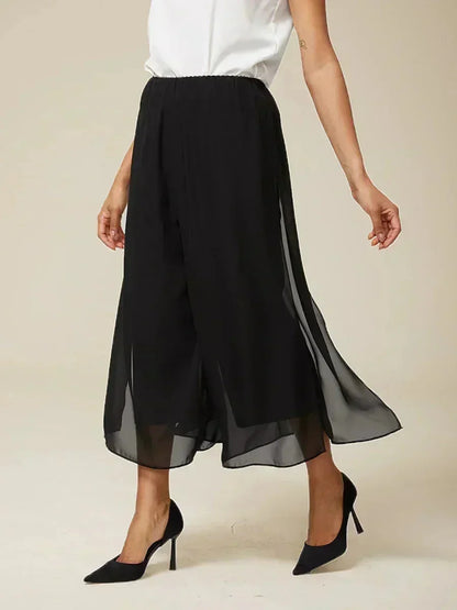 Cropped Length Straight Leg Pant With Chiffon Split Leg Overlay