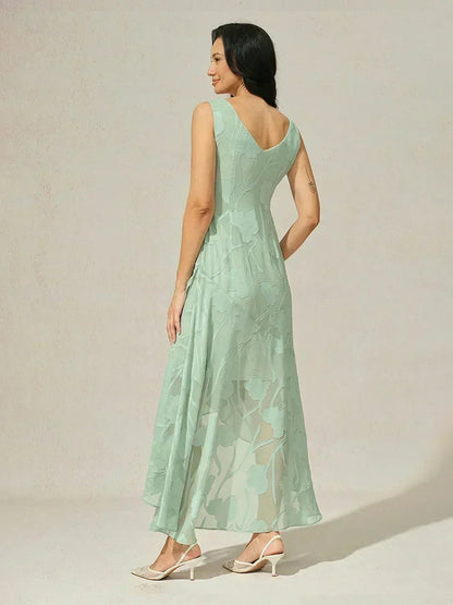 Floral Chiffon Sleeveless Evening Gown with Asymmetrical Hem