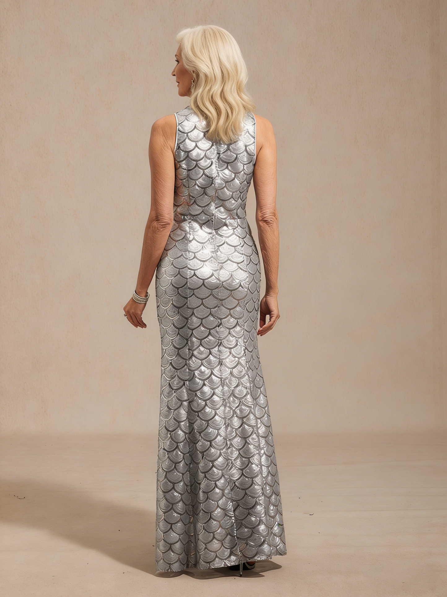 Sleeveless Fitted Mermaid Dress with Sequins