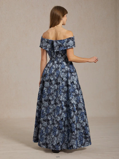 Off the Shoulder Metallic Floral Jacquard Ballgown