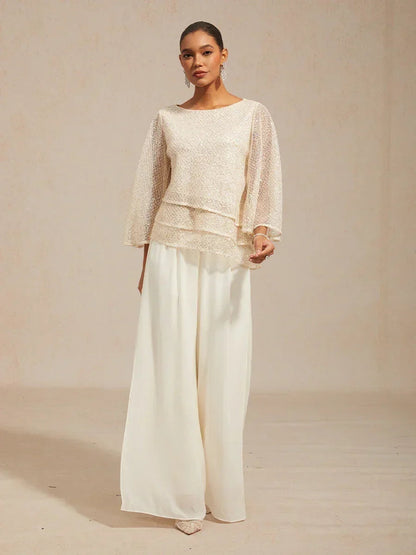 Bell Sleeves Mesh Sequin Layered Top
