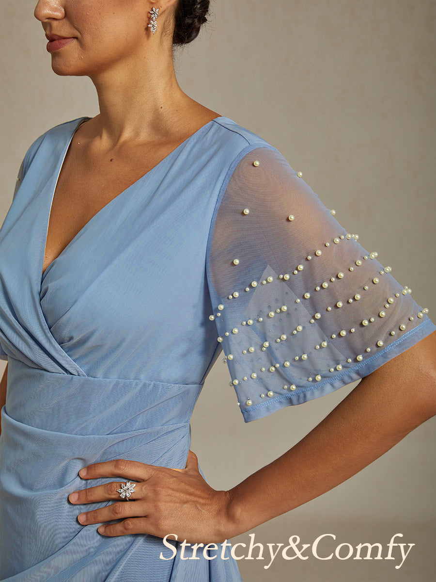 Elegant Formal Dress with Embellished Flutter Sleeves