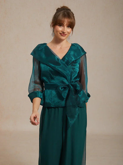 Sheer Organza Collar Tie Dressy Blouse