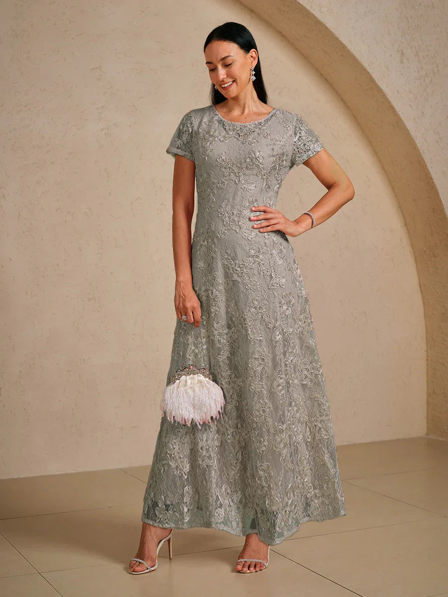 Robe trapèze en dentelle rosette ornée de paillettes
