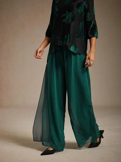 Hose mit geradem Bein und Chiffon-Überzug mit Schlitz am Bein