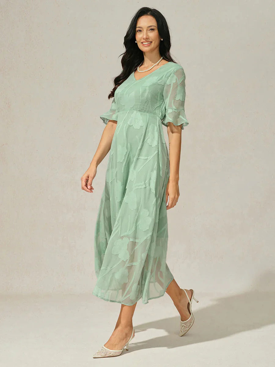 Ruffle Flutter Lace Maxi Dress