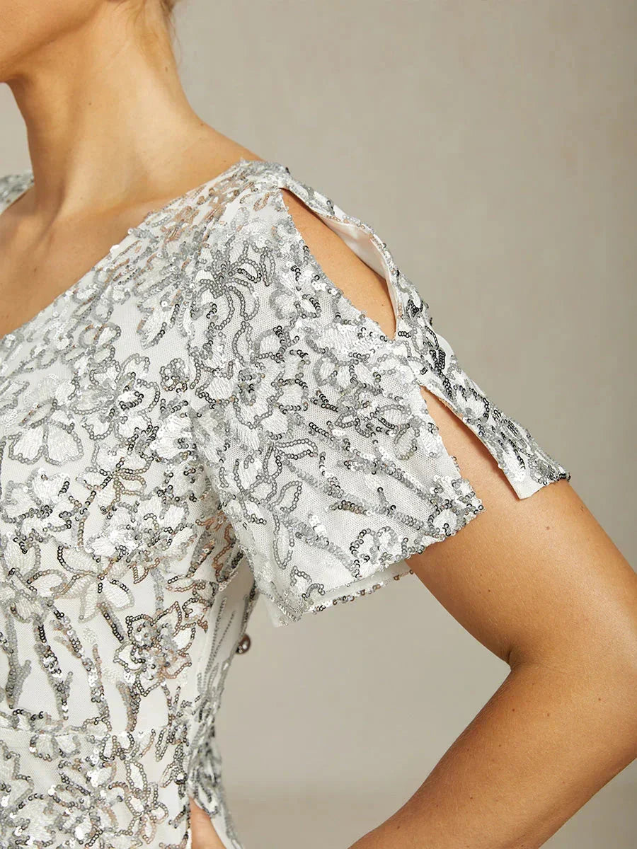 Elegant V-Neck Cold Shoulder Sequin Dress