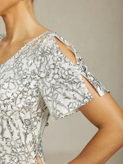 Elegant V-Neck Cold Shoulder Sequin Dress