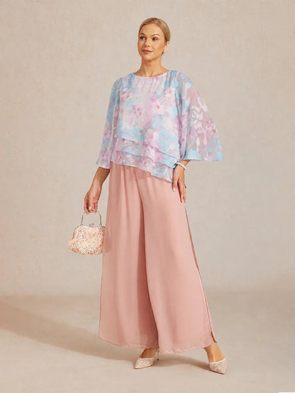 Lace Chiffon Layered Blouse with Floral Print