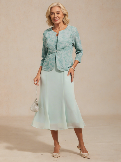 Knit Floral Embellished Jacket Dress