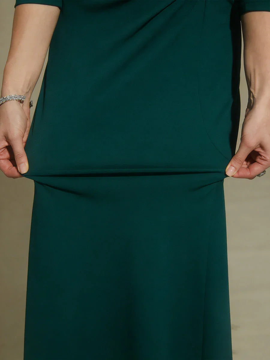 Black V-Neck A-Line Knit Dress with Waist Twist Design