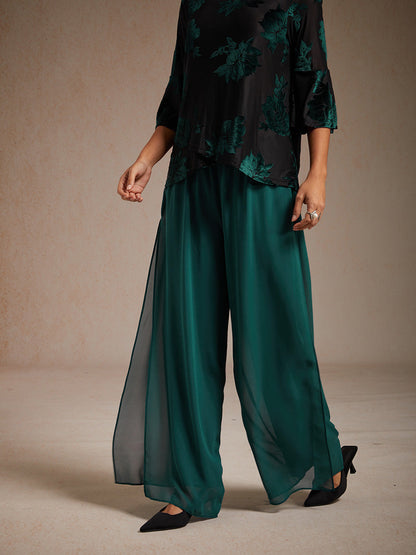 Straight Leg Pant With Chiffon Split Leg Overlay