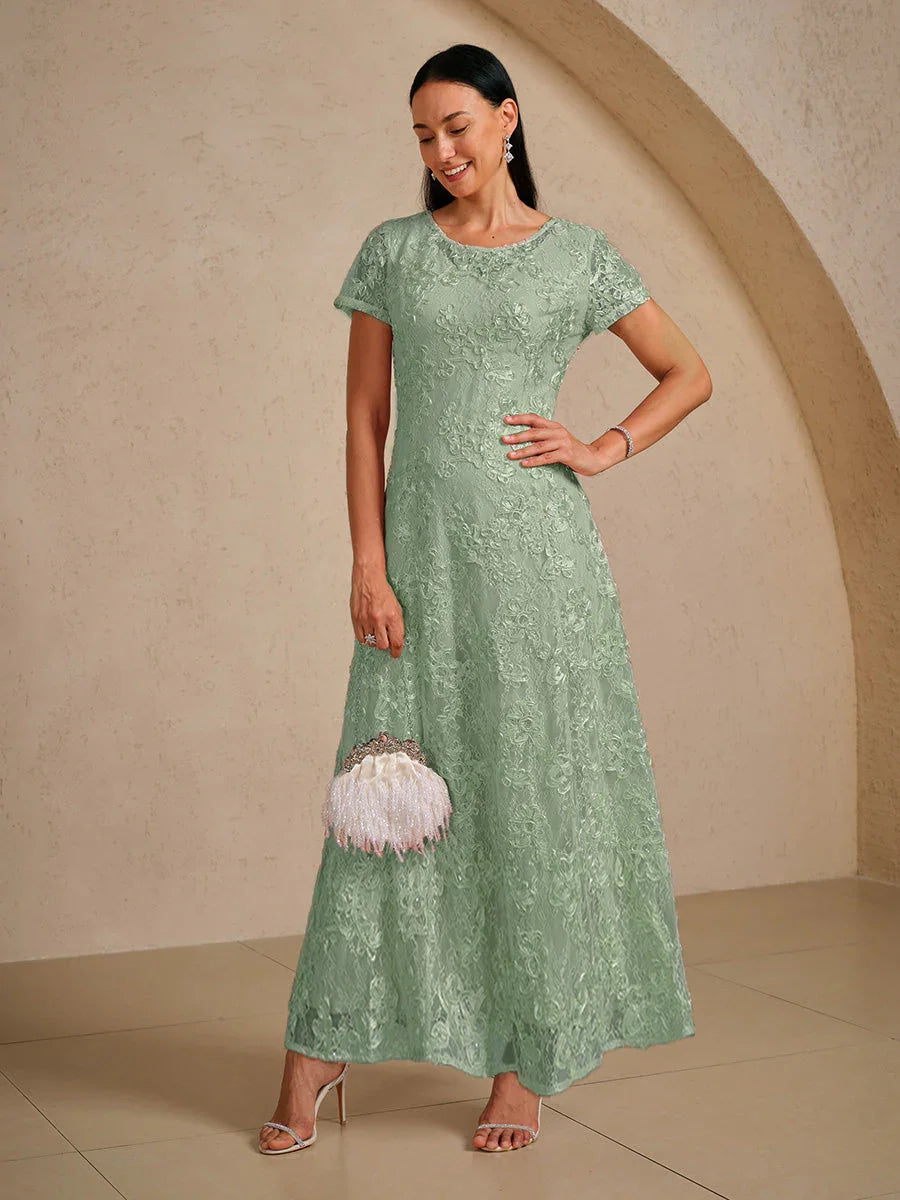 Rosette Lace A-Line Gown with Sequin Embellishment
