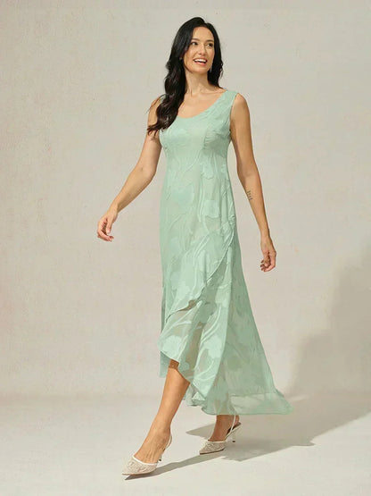 Floral Chiffon Sleeveless Evening Gown with Asymmetrical Hem