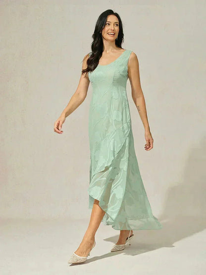 Floral Chiffon Sleeveless Evening Gown with Asymmetrical Hem