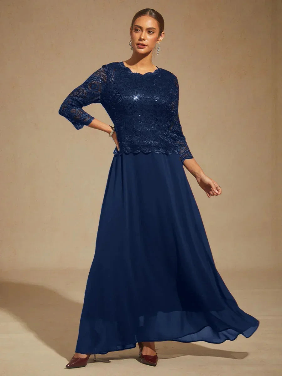 Elegant Lace and Chiffon Floor-Length Dress