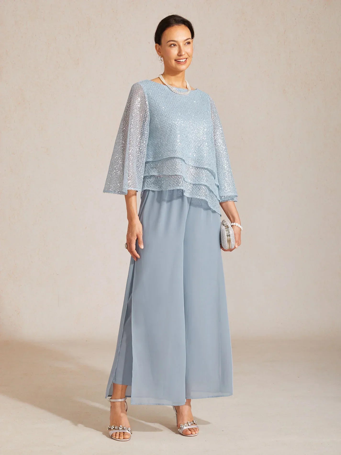 Bell Sleeves Mesh Sequin Layered Top