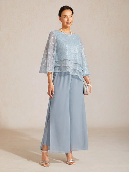Bell Sleeves Mesh Sequin Layered Top