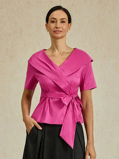 Bluse aus Stretch-Taft mit Ellenbogenärmeln