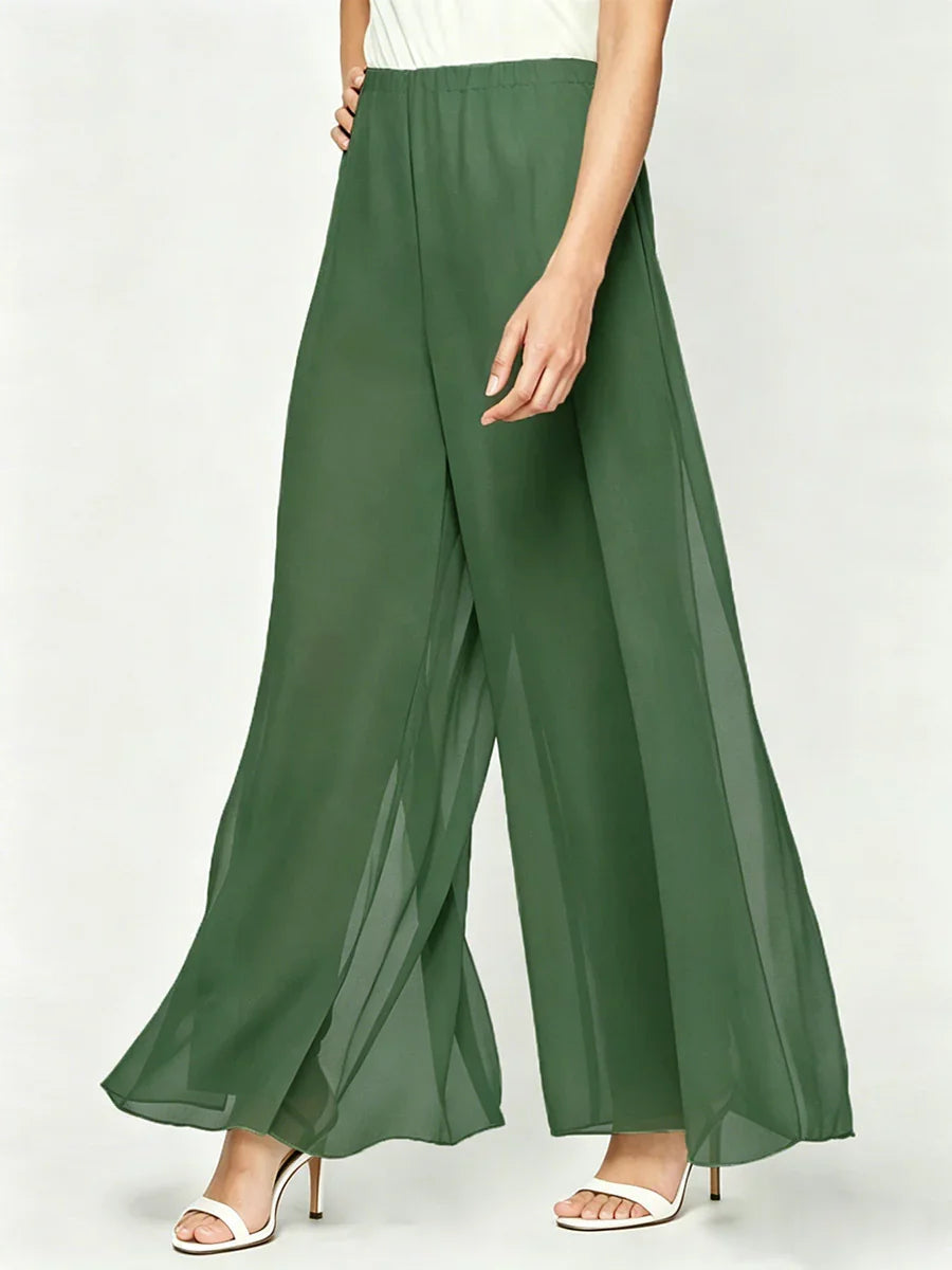 Straight Leg Pant With Chiffon Split Leg Overlay