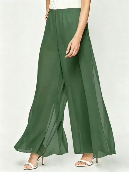 Straight Leg Pant With Chiffon Split Leg Overlay