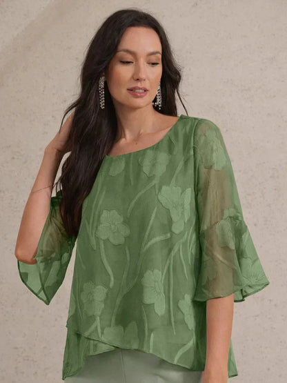 Dressy Chiffon Asymmetric Hem Blouse