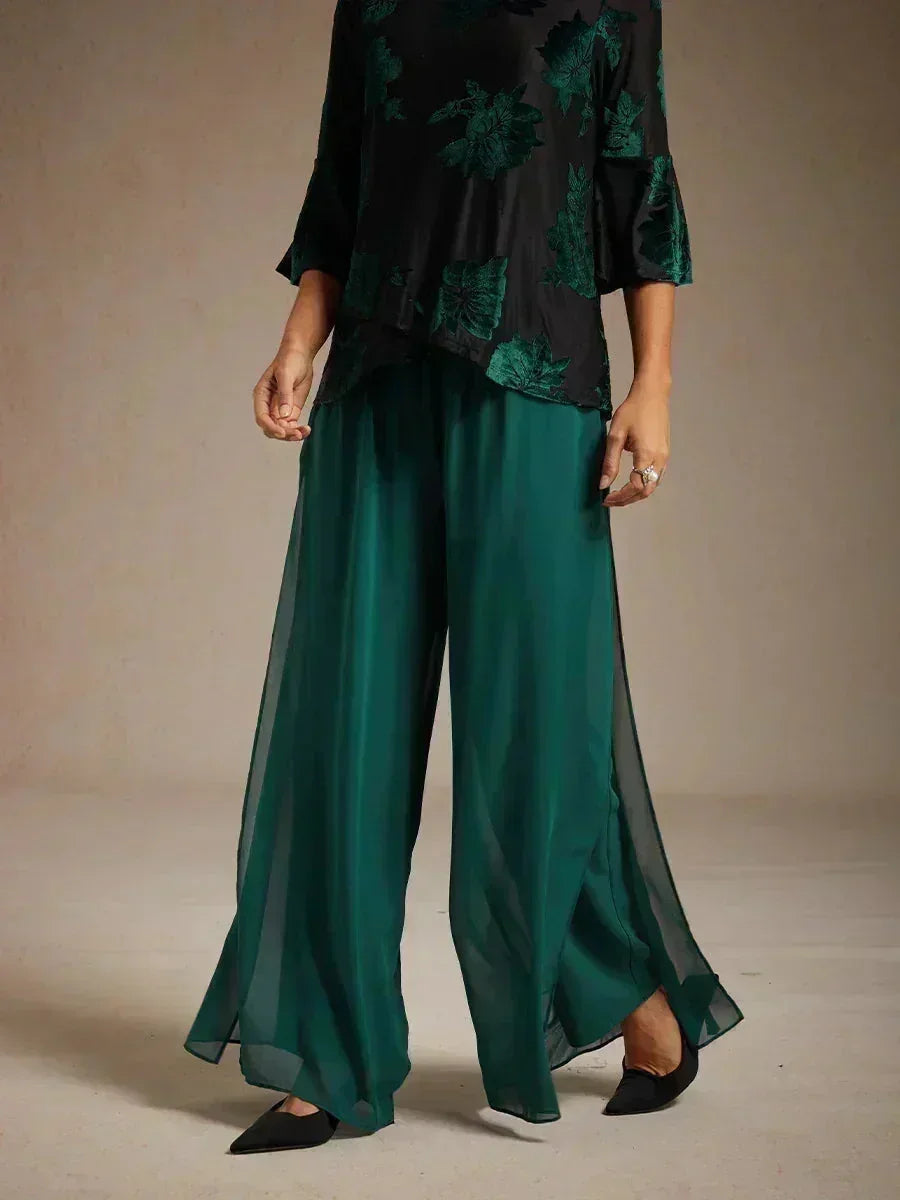 Hose mit geradem Bein und Chiffon-Überzug mit Schlitz am Bein
