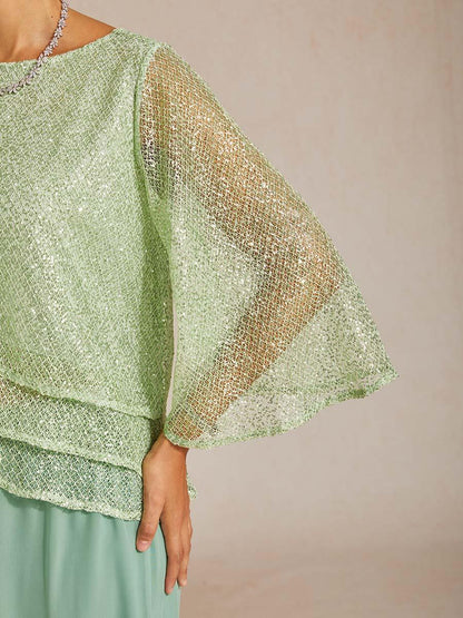Bell Sleeves Mesh Sequin Layered Top