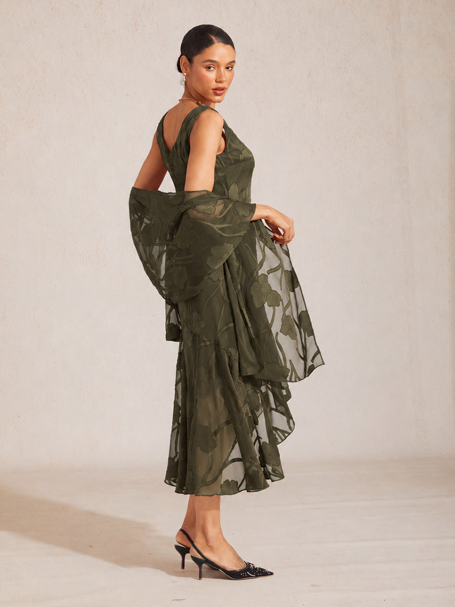 Sheer Floral Chiffon Shawl