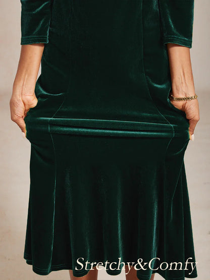 High-Stretch Velvet Sleeveless Midi Dress with Cowl Neck