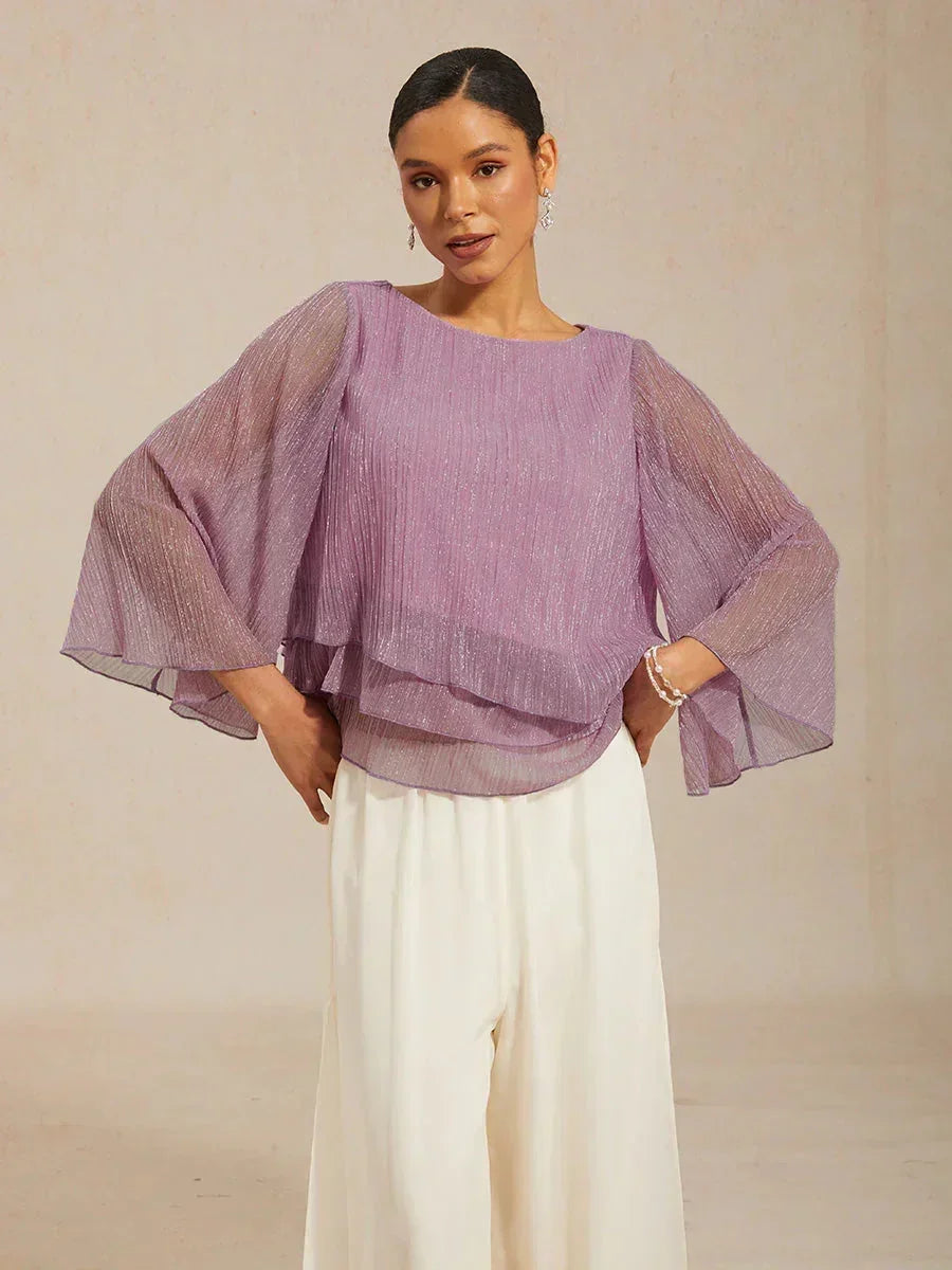 Metallic Chiffon Pleated Blouse