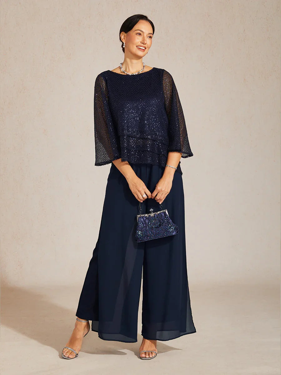 Bell Sleeves Mesh Sequin Layered Top