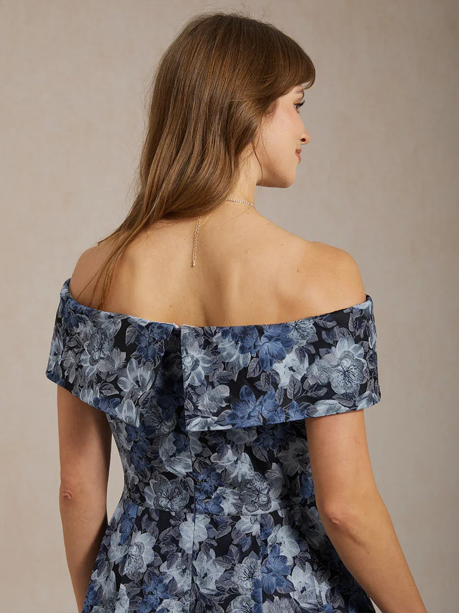Off the Shoulder Metallic Floral Jacquard Ballgown