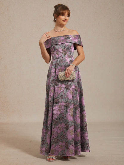 Off the Shoulder Metallic Floral Jacquard Ballgown