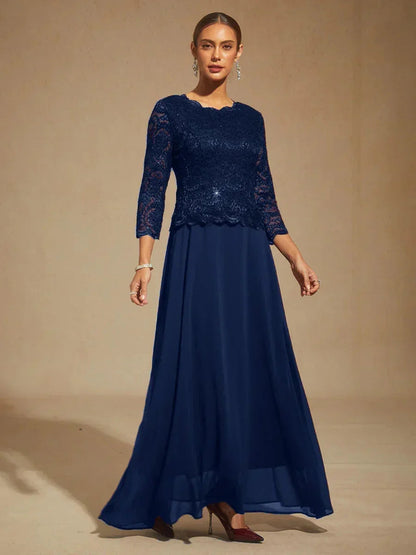 Elegant Lace and Chiffon Floor-Length Dress