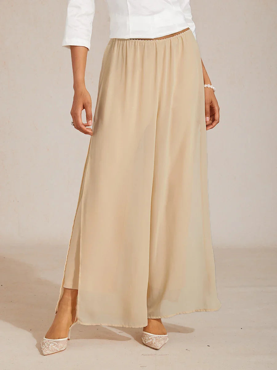 Straight Leg Pant With Chiffon Split Leg Overlay