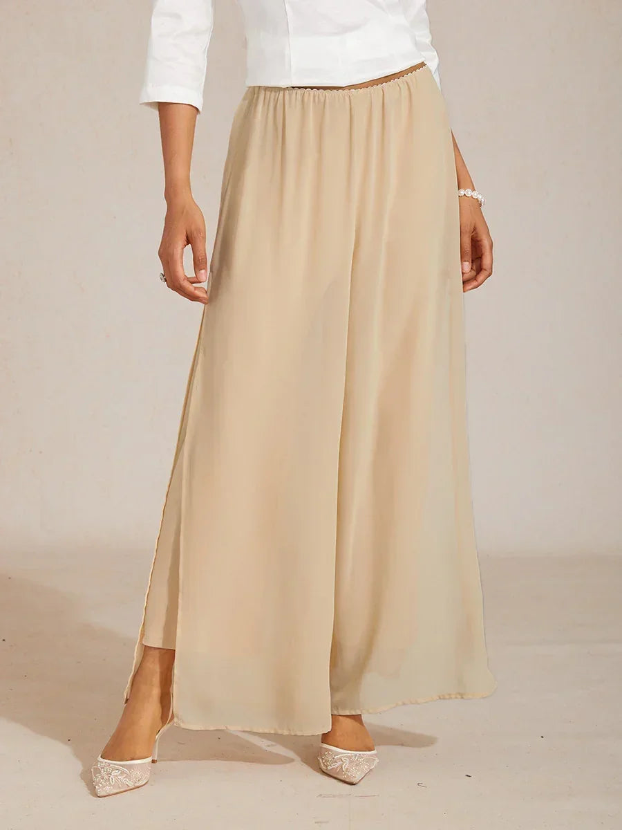 Straight Leg Pant With Chiffon Split Leg Overlay