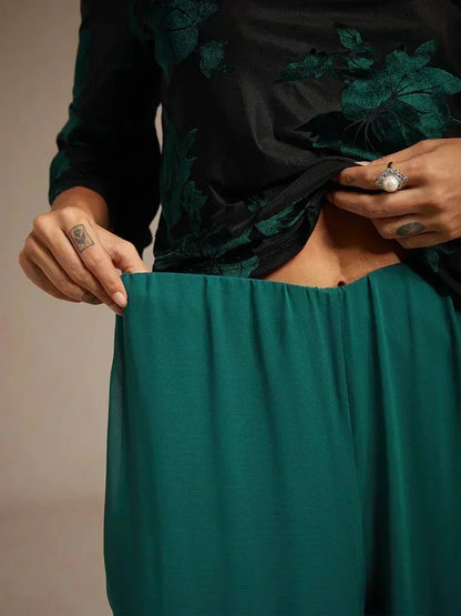 Straight Leg Pant With Chiffon Split Leg Overlay