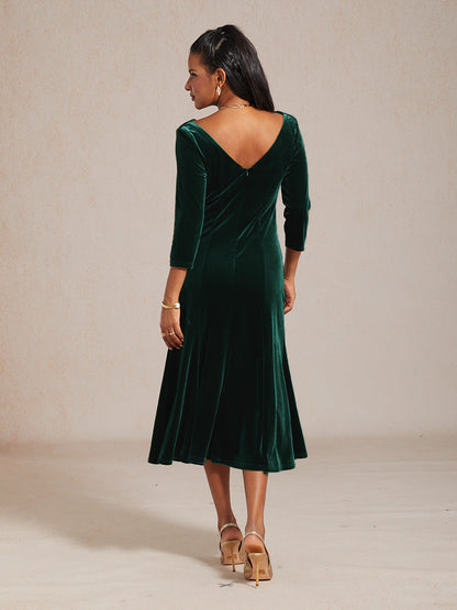 High-Stretch Velvet Midi Dress