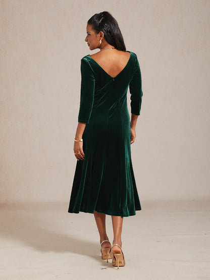 High-Stretch Velvet Sleeveless Midi Dress with Cowl Neck
