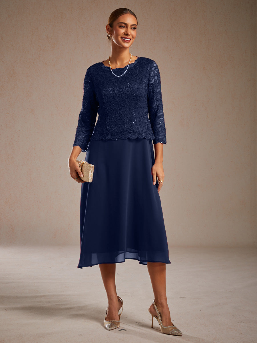 Elegant Lace and Chiffon Tea-Length Dress