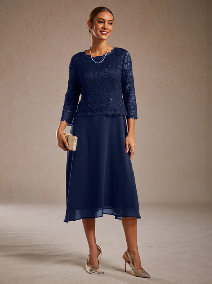 Elegant Lace and Chiffon Tea-Length Dress
