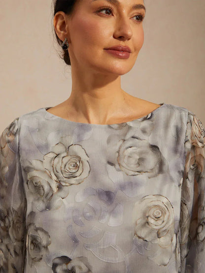 Lace Chiffon Layered Blouse with Floral Print