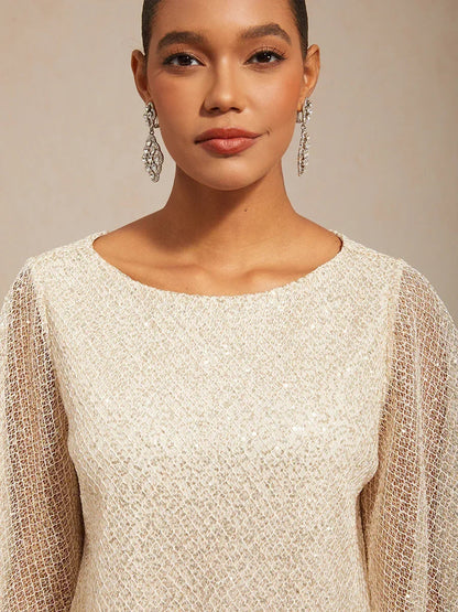 Bell Sleeves Mesh Sequin Layered Top