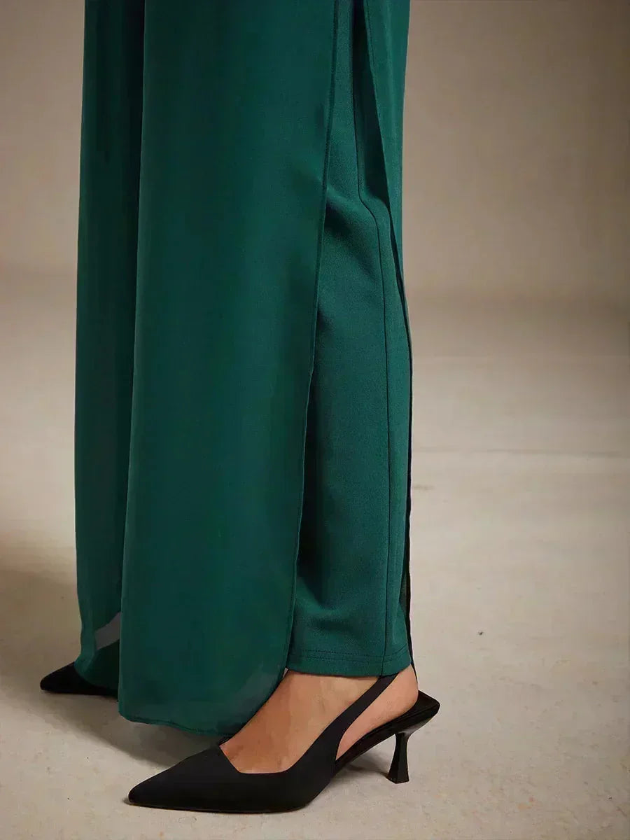Straight Leg Pant With Chiffon Split Leg Overlay