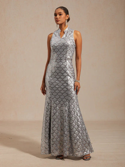 Sleeveless Fitted Mermaid Dress with Sequins