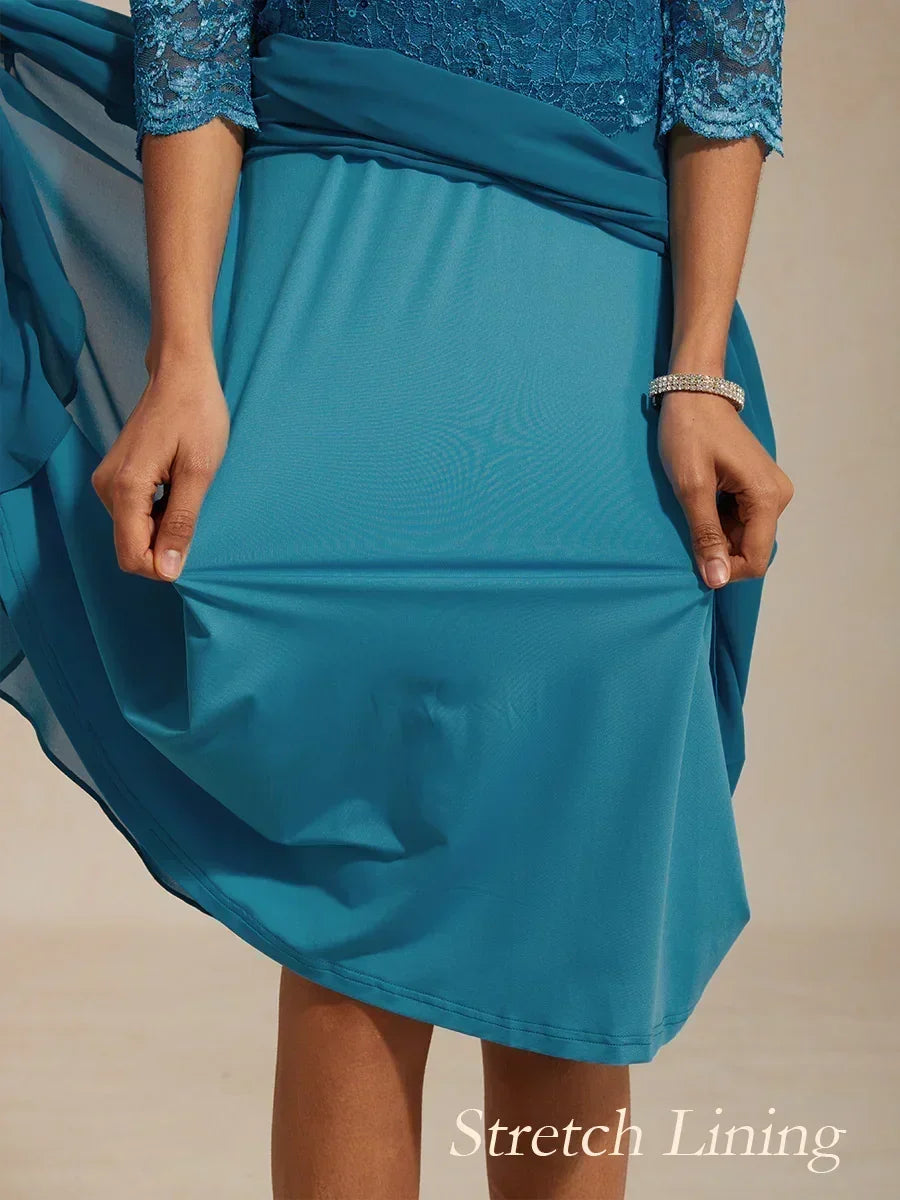 Elegant Lace and Chiffon Tea-Length Dress