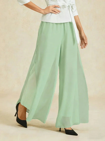 Hose mit geradem Bein und Chiffon-Überzug mit Schlitz am Bein